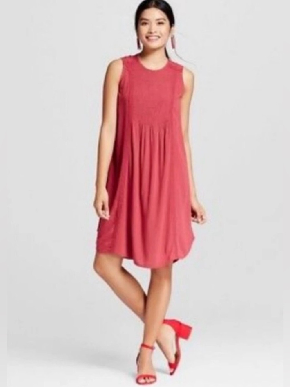 Knox Rose Women’s Red Smocked Sleeveless Shift Dress, Size Medium